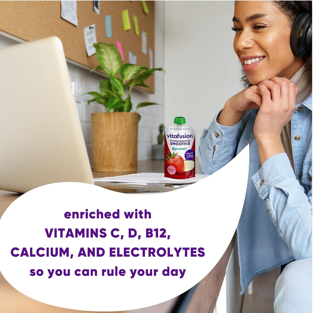 Vitafusion Smoothie +Proteína con Vitaminas C, D y B12 - Sabor Fresa y Plátano, 6 unidades (99g cada una)