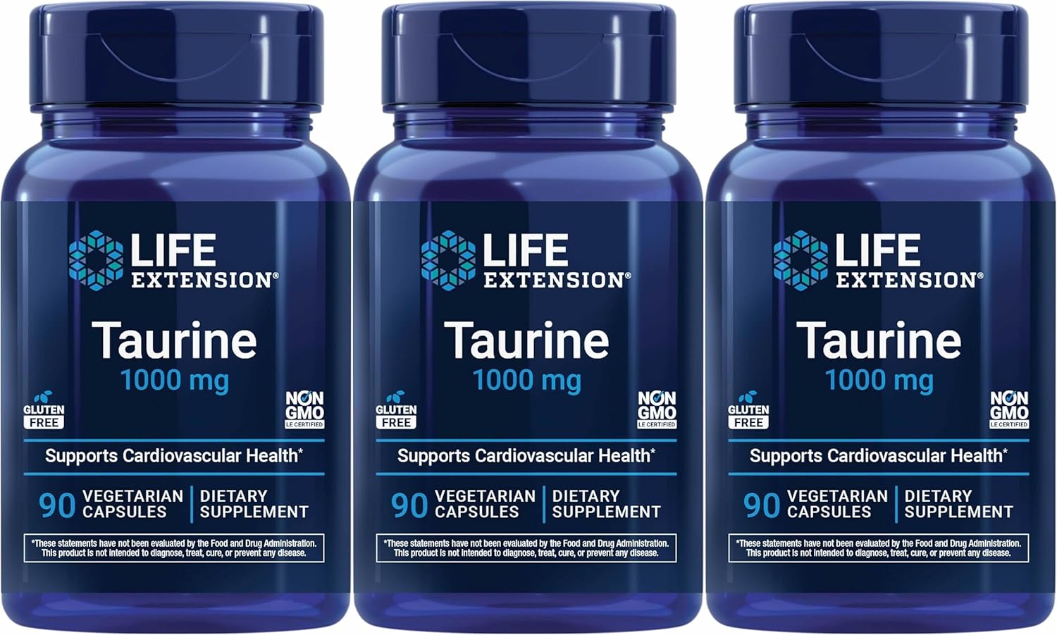 Life Extension Taurina 1.000 mg, 90 Cápsulas Vegetarianas (Paquete de 3)