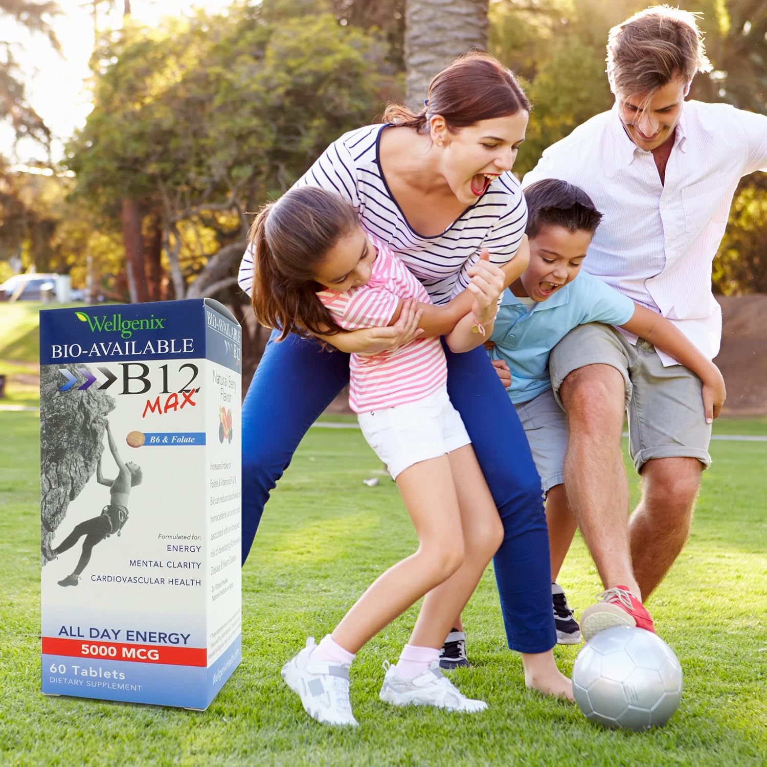 Wellgenix Vitamina B12 Sublingual con B6 y Folato - 60 Comprimidos
