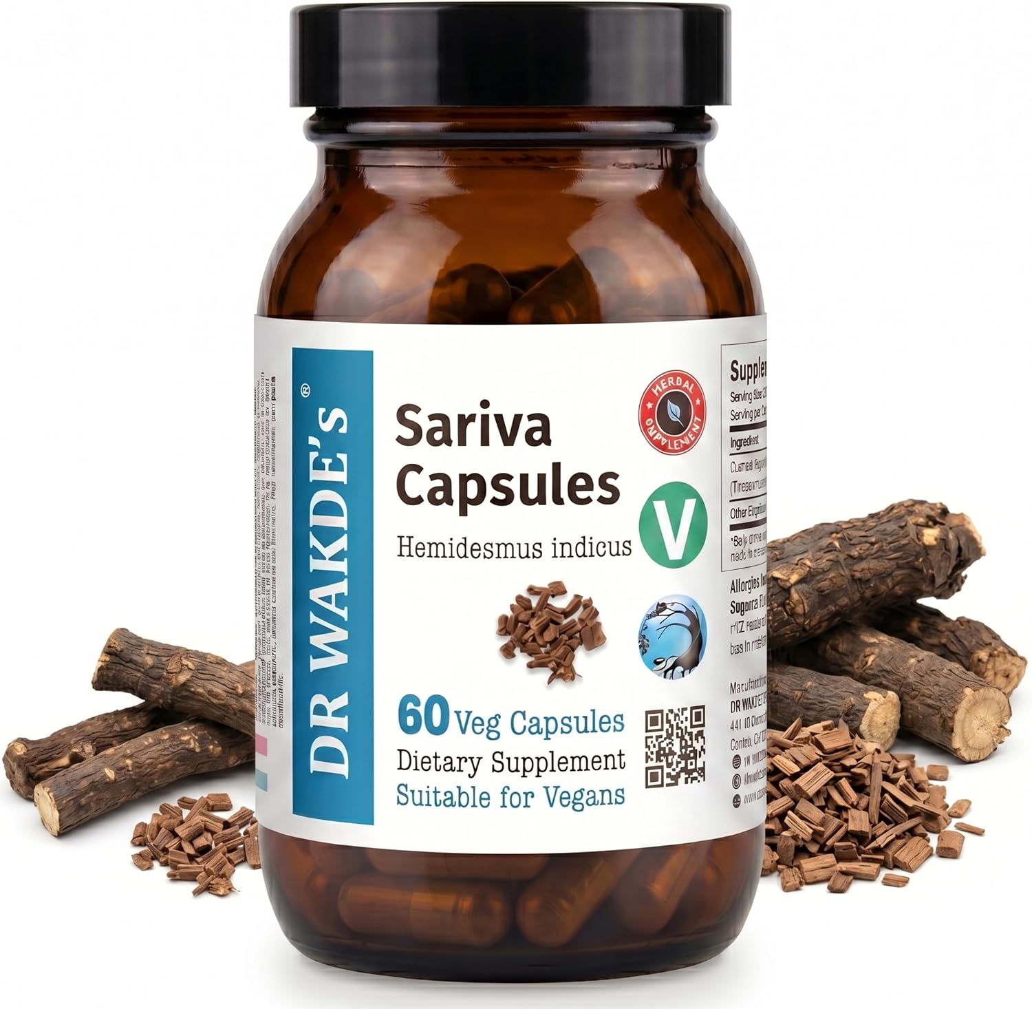 DR WAKDE'S Sariva (Hemidesmus indicus) 60 Cápsulas Veganas - Suplemento Ayurvédico 100% Natural