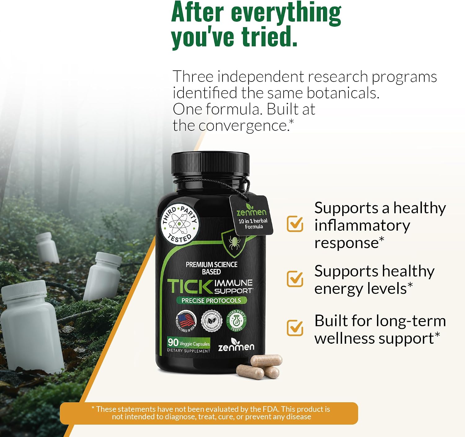 Zenmen Tick Immune Support - Fórmula Mejorada - 90 Cápsulas Veganas