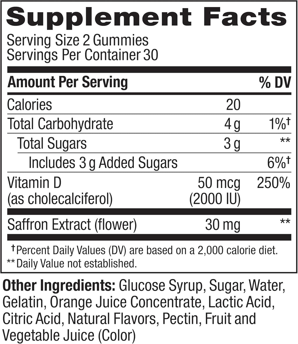 OLLY Hello Happy Gummy Worms - Gomitas de Apoyo al Ánimo con Extracto de Azafrán y Vitamina D, Sabor Tropical Zing, 60 unidades
