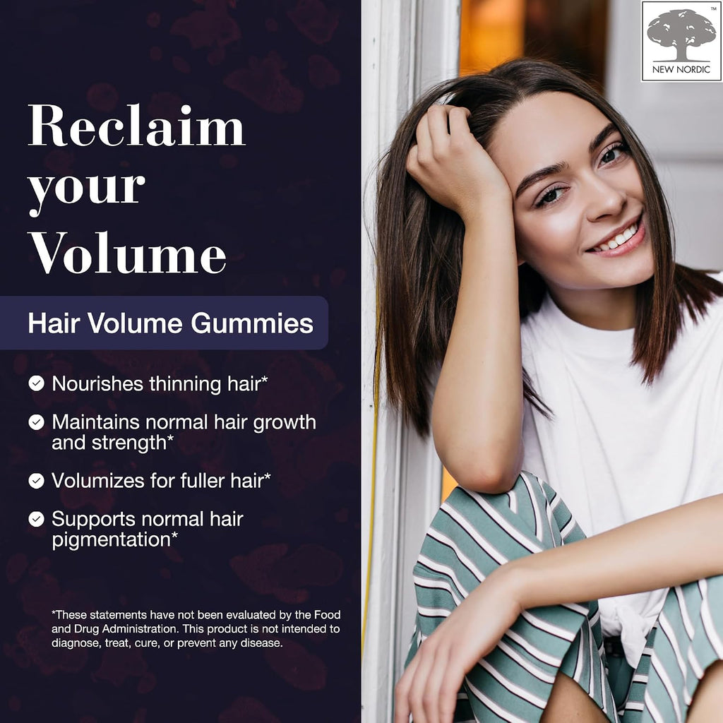NEW NORDIC Hair Volume Gominolas de Biotina para el Cabello - Pack de 3 (180 gominolas)