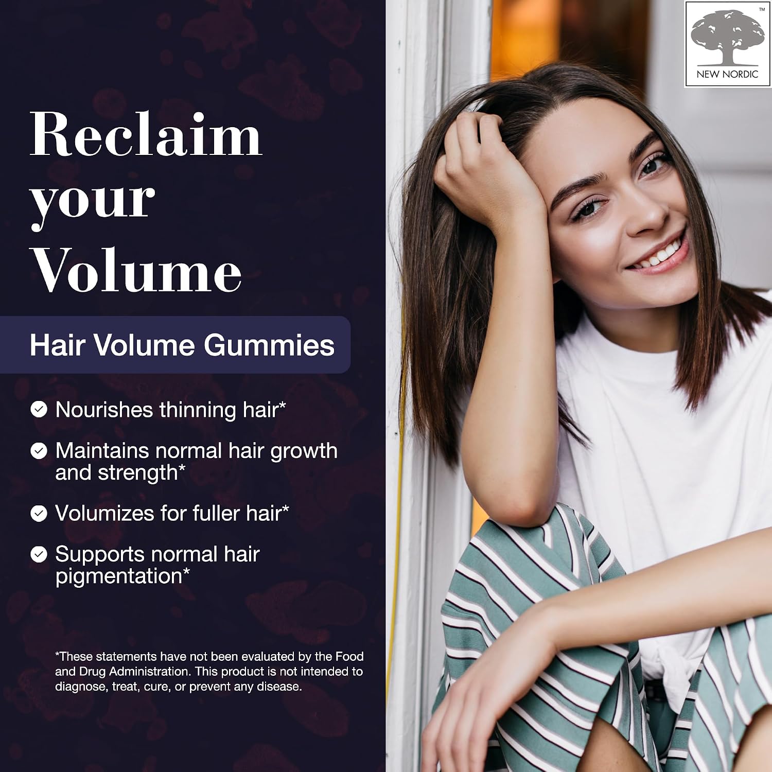 NEW NORDIC Hair Volume Gominolas de Biotina para el Cabello - Pack de 3 (180 gominolas)