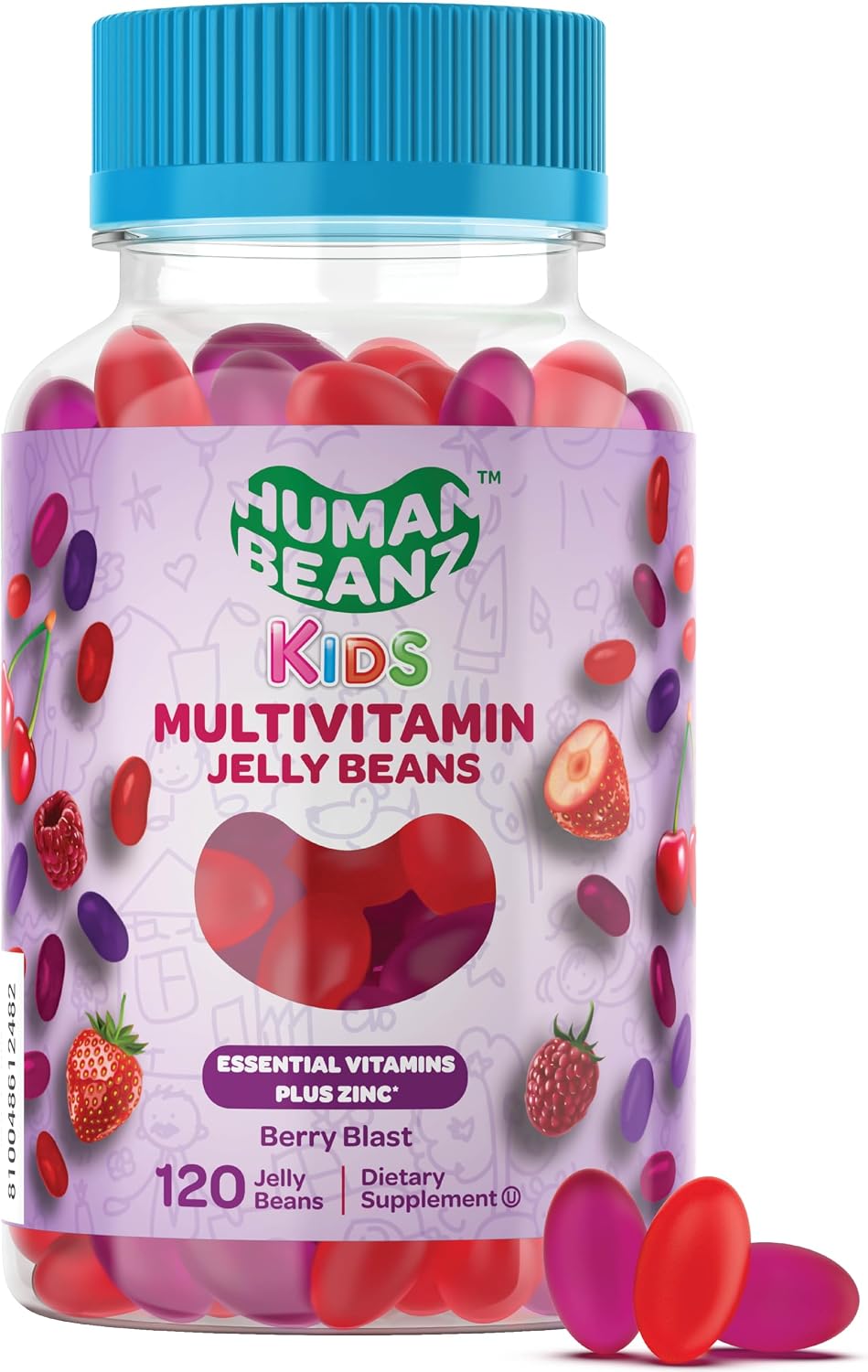 Human Beanz Multivitamin Jelly Bean Gummies para Niños con Zinc - 120 Gominolas Sabor Berry Blast