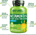 NATURELO Vitamina D3 2500 UI - 180 Cápsulas (Paquete de 2) - Vegano, Sin Gluten