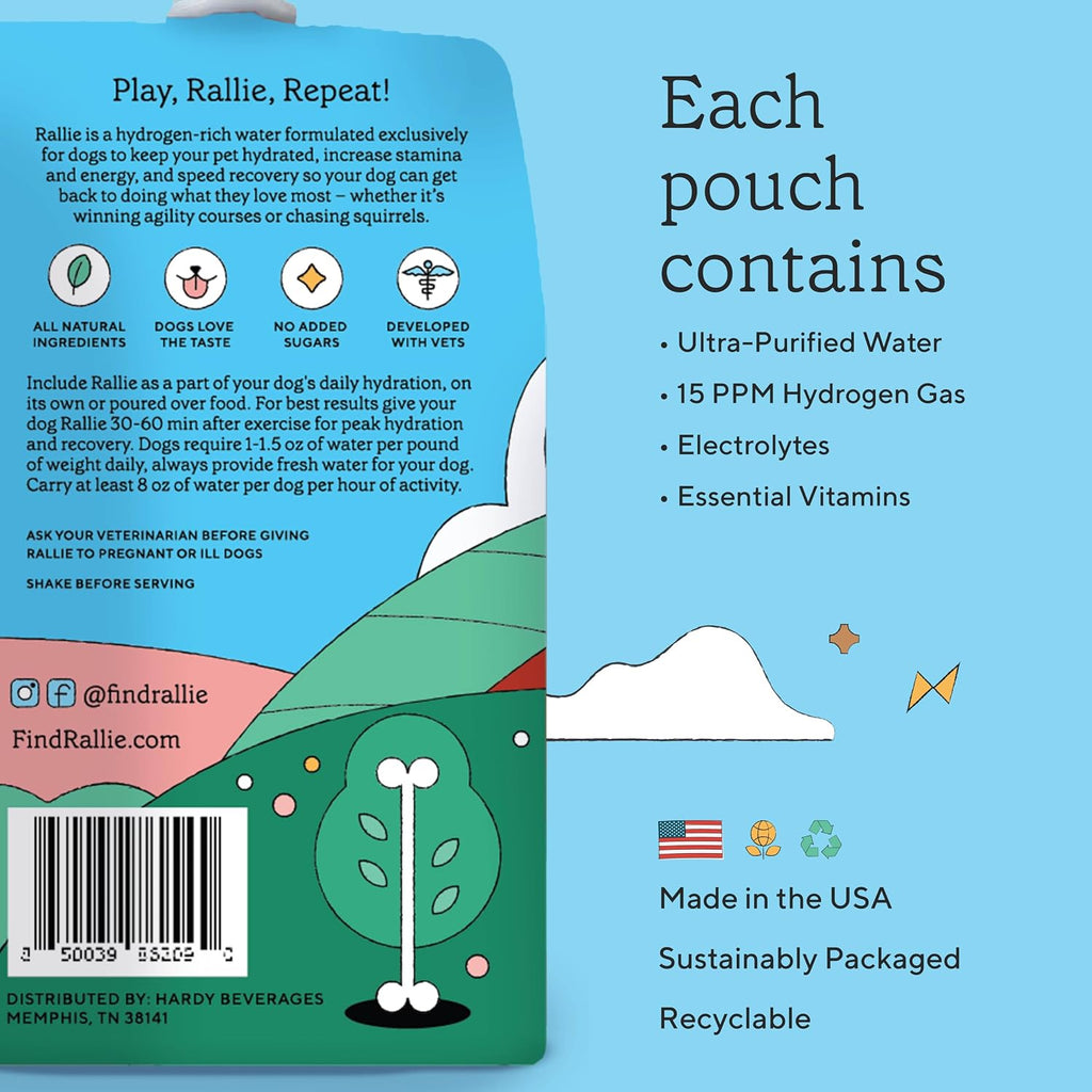 Rallie Agua Hidrogenada Sabor Carne para Perros con Electrolitos, Glucosamina y Vitaminas B - Paquete de 6 Botellas de 500ml