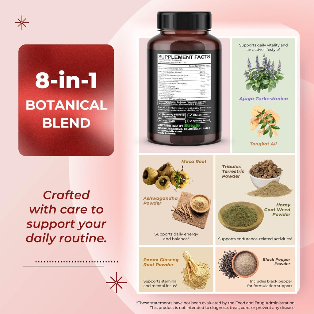 Ultra Turkesterone Ajuga Turkestanica Estandarizado 20% con Maca, Tribulus y Adaptógenos - 150 Cápsulas