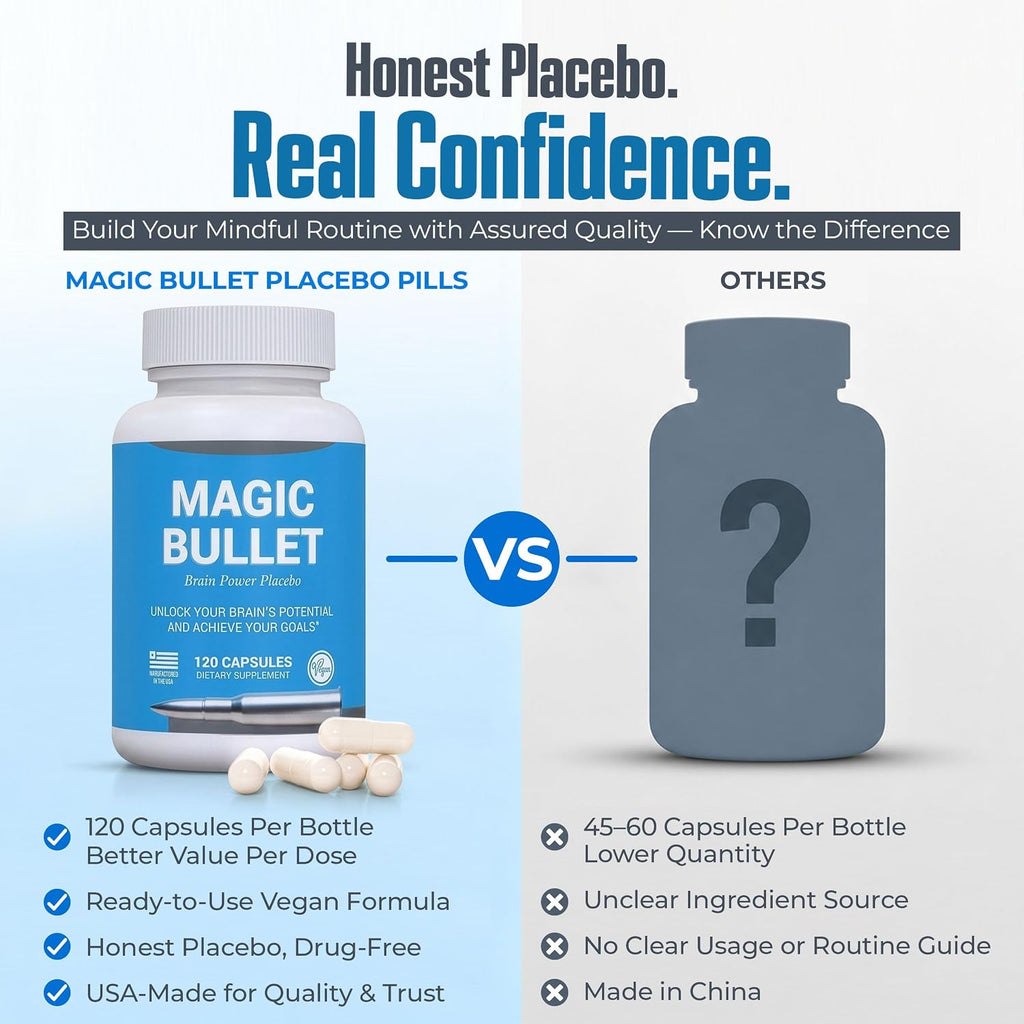 Magic Bullet Placebo Pills - Placebo Honesto para Adultos | 120 Cápsulas Veganas Inertes