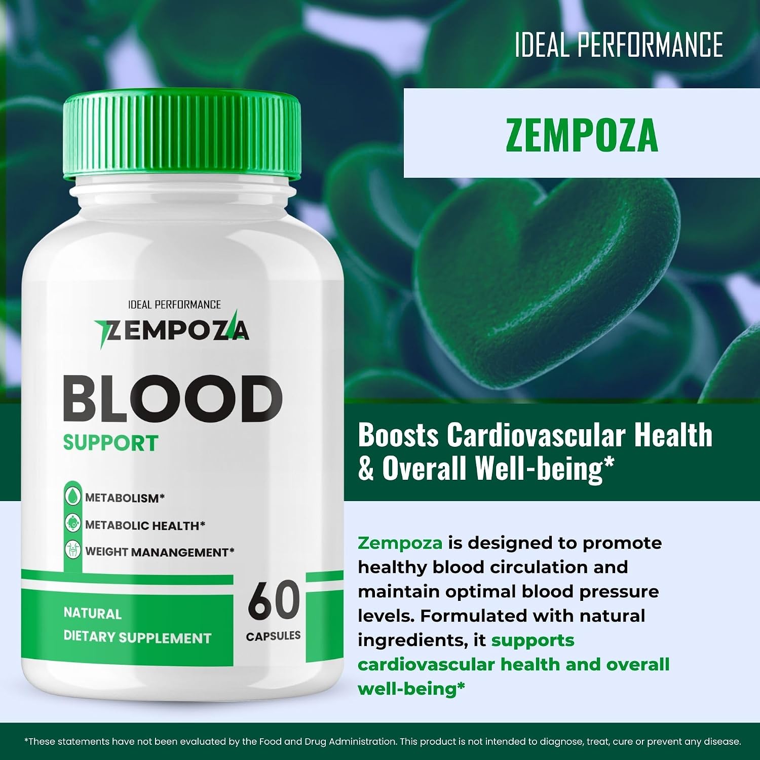 Zempoza Blood Formula Supplement Capsules, Fórmula Avanzada para la Salud Sanguínea con Vitamina C, Zinc y Canela (5 Envases)