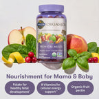 Garden of Life Organics Prenatal Gummies – Vitaminas prenatales para mujeres con apoyo al metabolismo energético y desarrollo fetal saludable, sabor a bayas, ecológico, vegano, suministro para 30 días