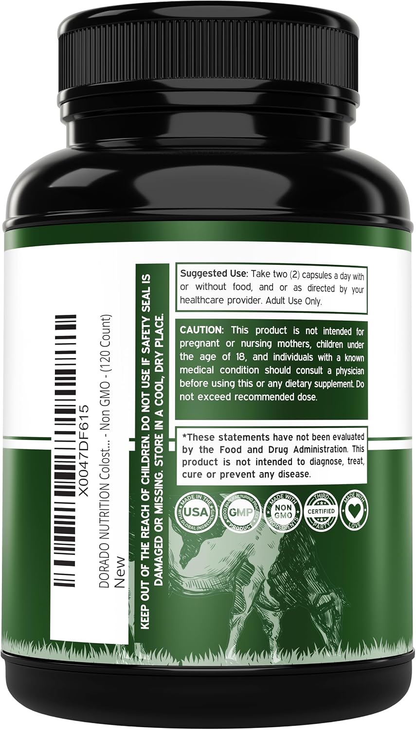 Calostro Bovino (120 Cápsulas) - 1000mg por Ración - 20% IgG - Dorado Nutrition