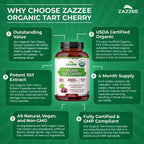 Zazzee Extracto Orgánico de Cereza Ácida 10:1 - 120 Cápsulas Veganas (4 Meses de Suministro)