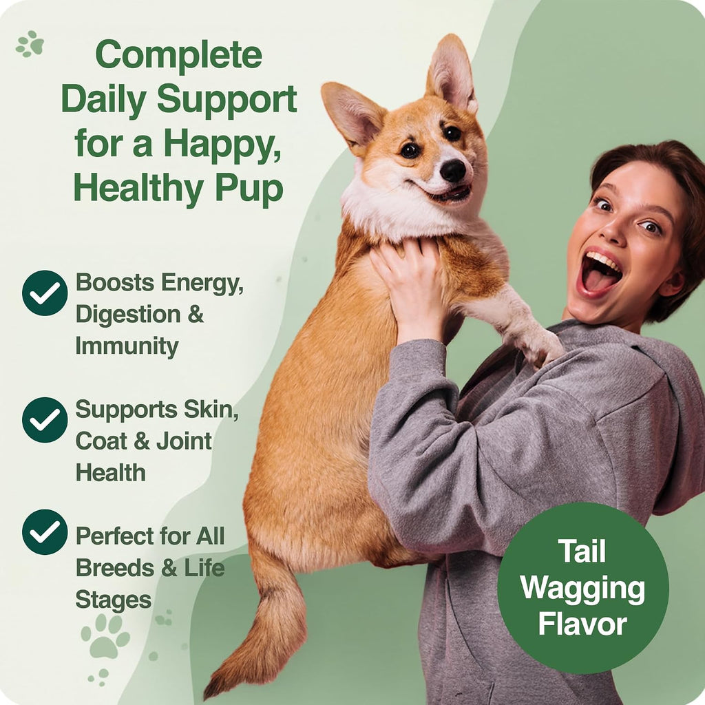 BAZI Multi Dog Chews – Complemento de Salud Integral con Glucosamina, Probióticos, Aceite de Salmón, Ashwagandha y Hongos – Bienestar Diario, Piel y Pelaje, Digestión y Vitalidad para Todos los Perros