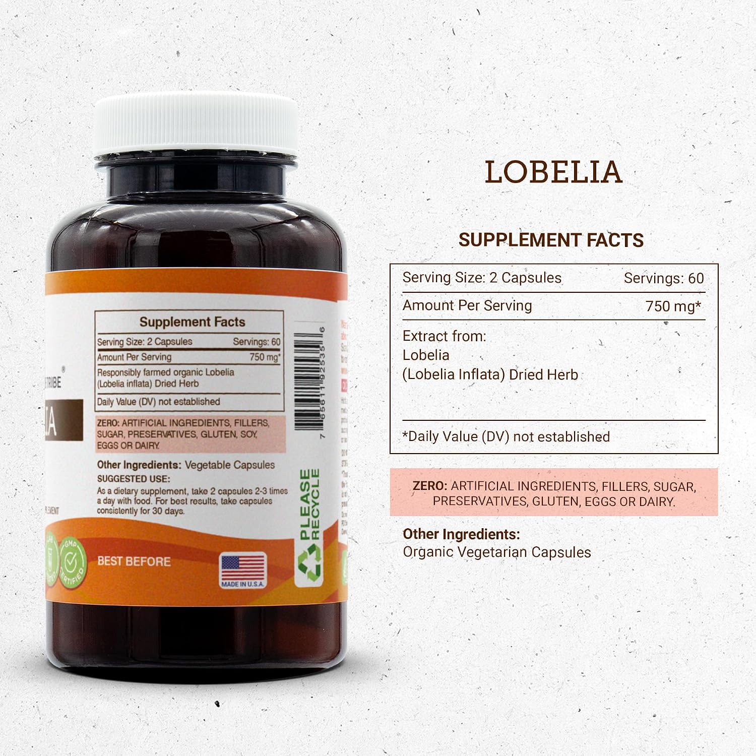 Secrets of the Tribe Lobelia 120 Cápsulas, 750 mg, Lobelia Inflata Seca Cultivada Responsablemente