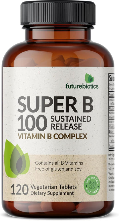 Futurebiotics Super B 100 Sustained Release Vitamin B Complex Non-GMO, 120 Vegetarian Tablets – Image 6