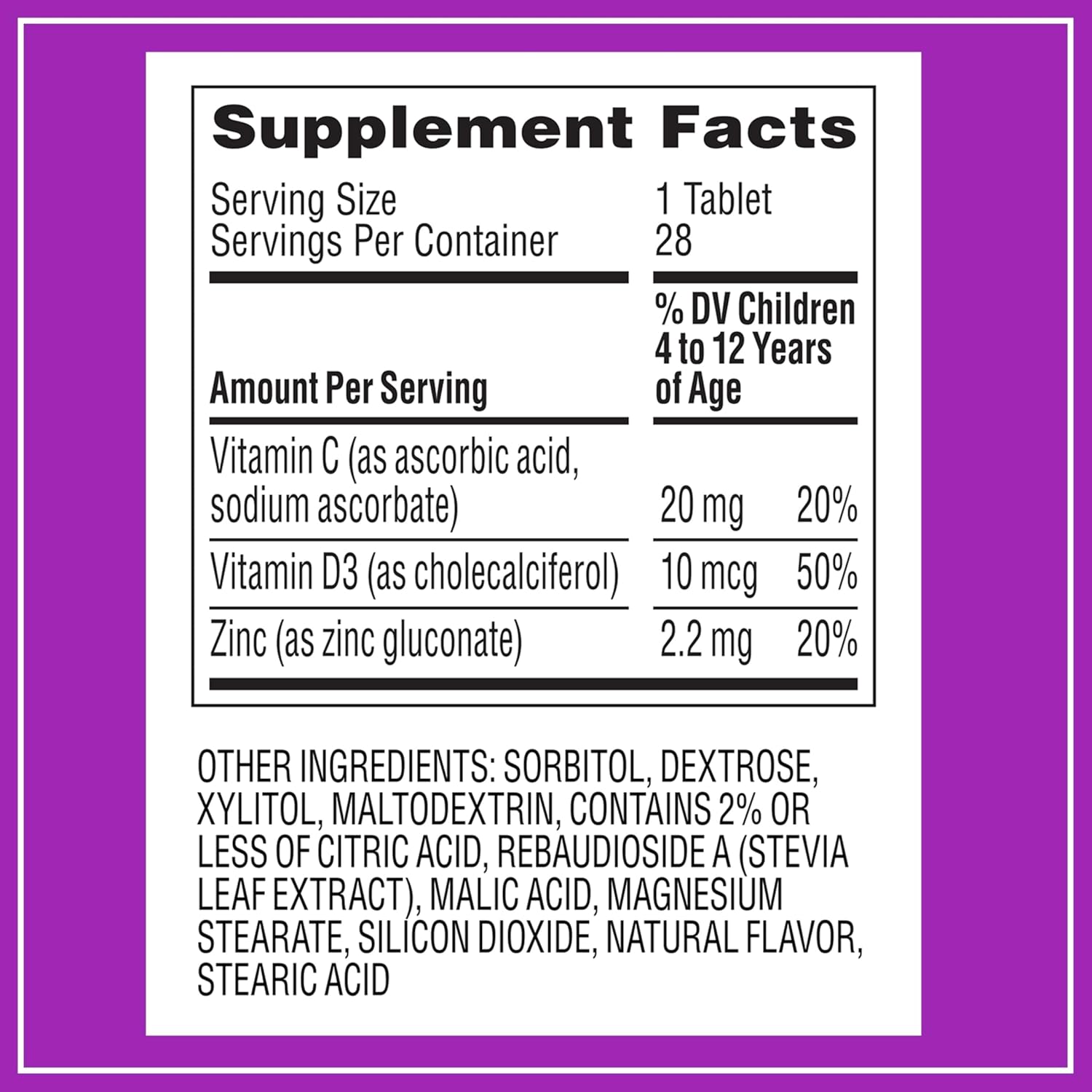 Zarbee's Kids Immune Support – Vitaminas C, D y Zinc para niños, sabor tropical, 28 comprimidos masticables