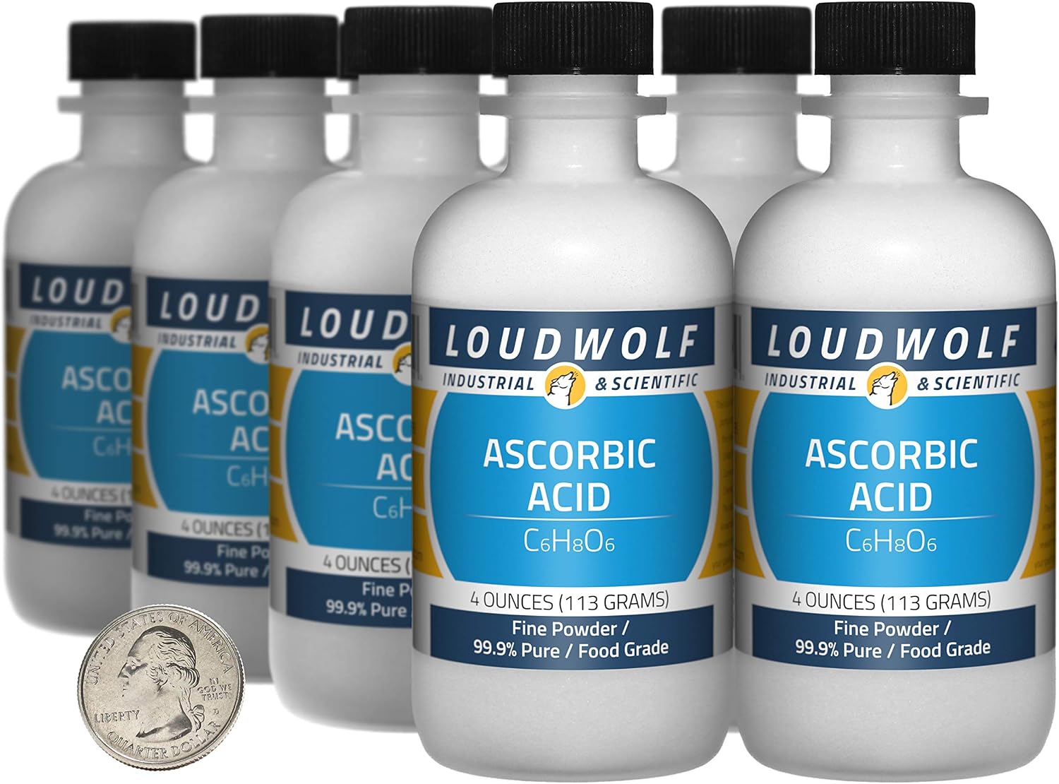 Ácido Ascórbico (Vitamina C) en Polvo Fino - 99.9% Puro - Grado Alimenticio - 2 Libras (8 Frascos)