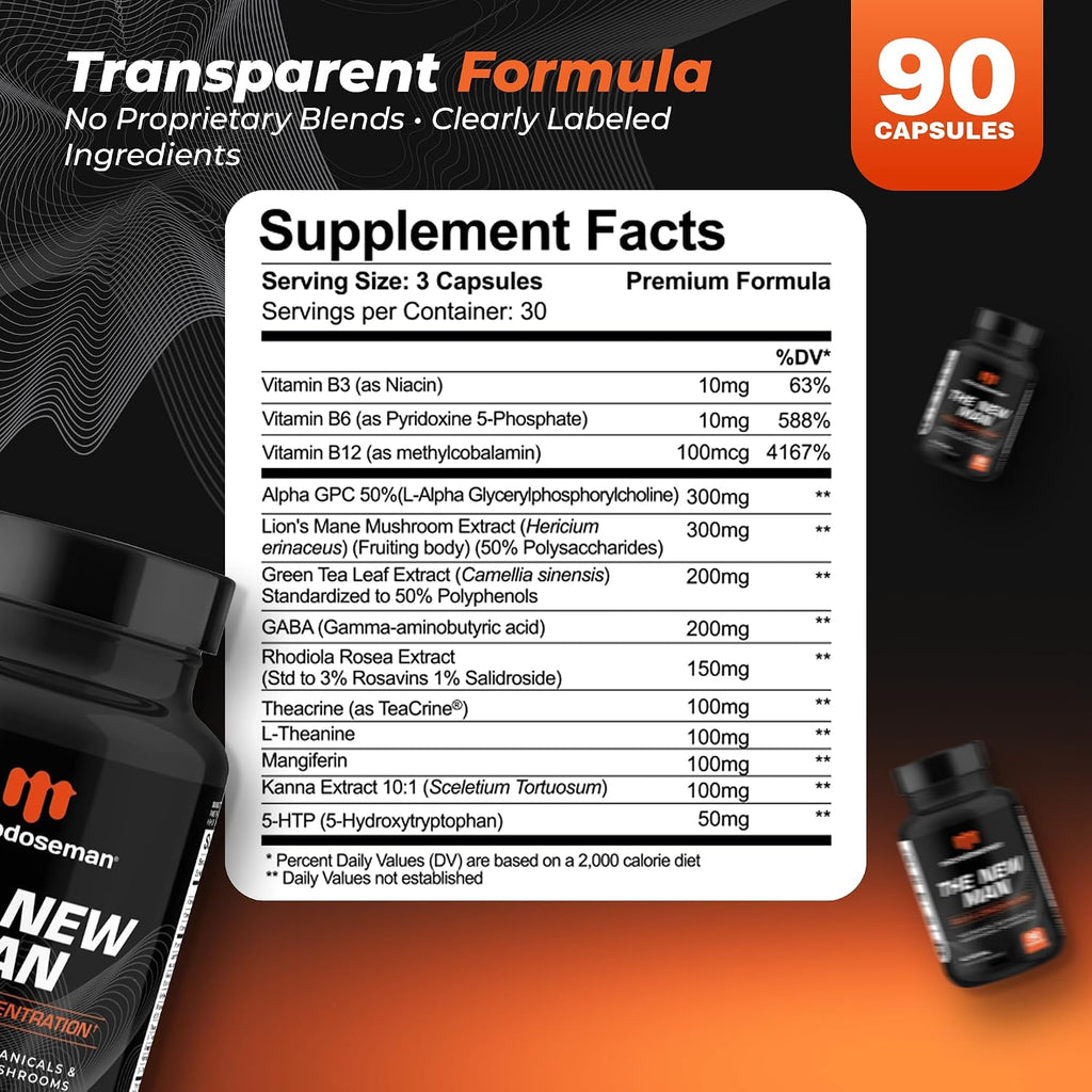 The New Man Brain Supplement for Memory and Focus - 90 Cápsulas