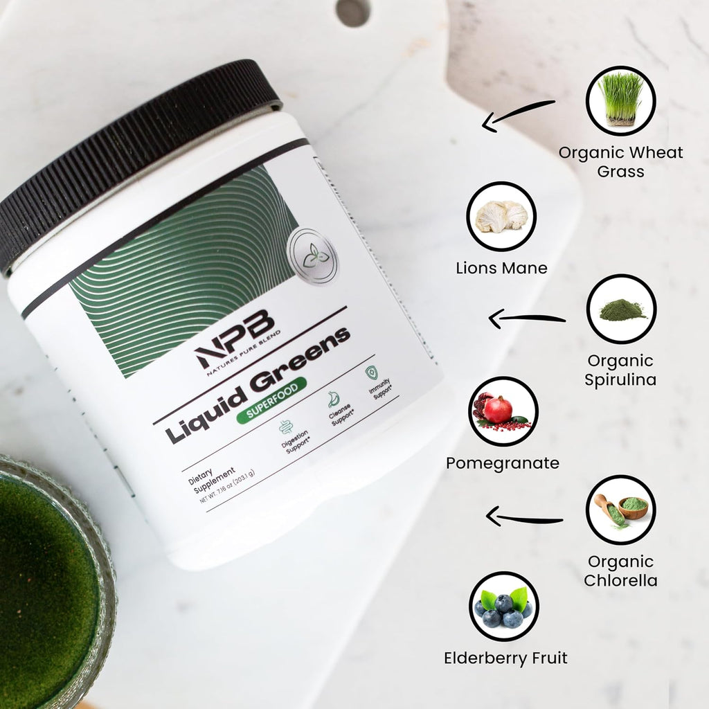 Nature's Pure Blend Super Greens Powder – Polvo Orgánico de Superalimentos con Probióticos – Sabor Matcha – 30 Dosis