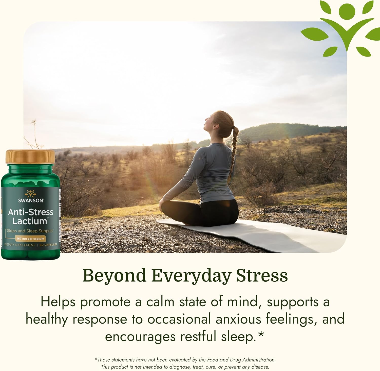 Swanson Women's Anti-Stress Formula (Lactium) - Ayuda a Contrarrestar el Estrés, Promueve la Relajación y el Sueño Reparador - 60 Cápsulas, 167mg