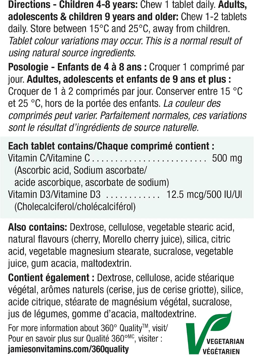 Jamieson Vitamina C + D Masticable, 75 comprimidos