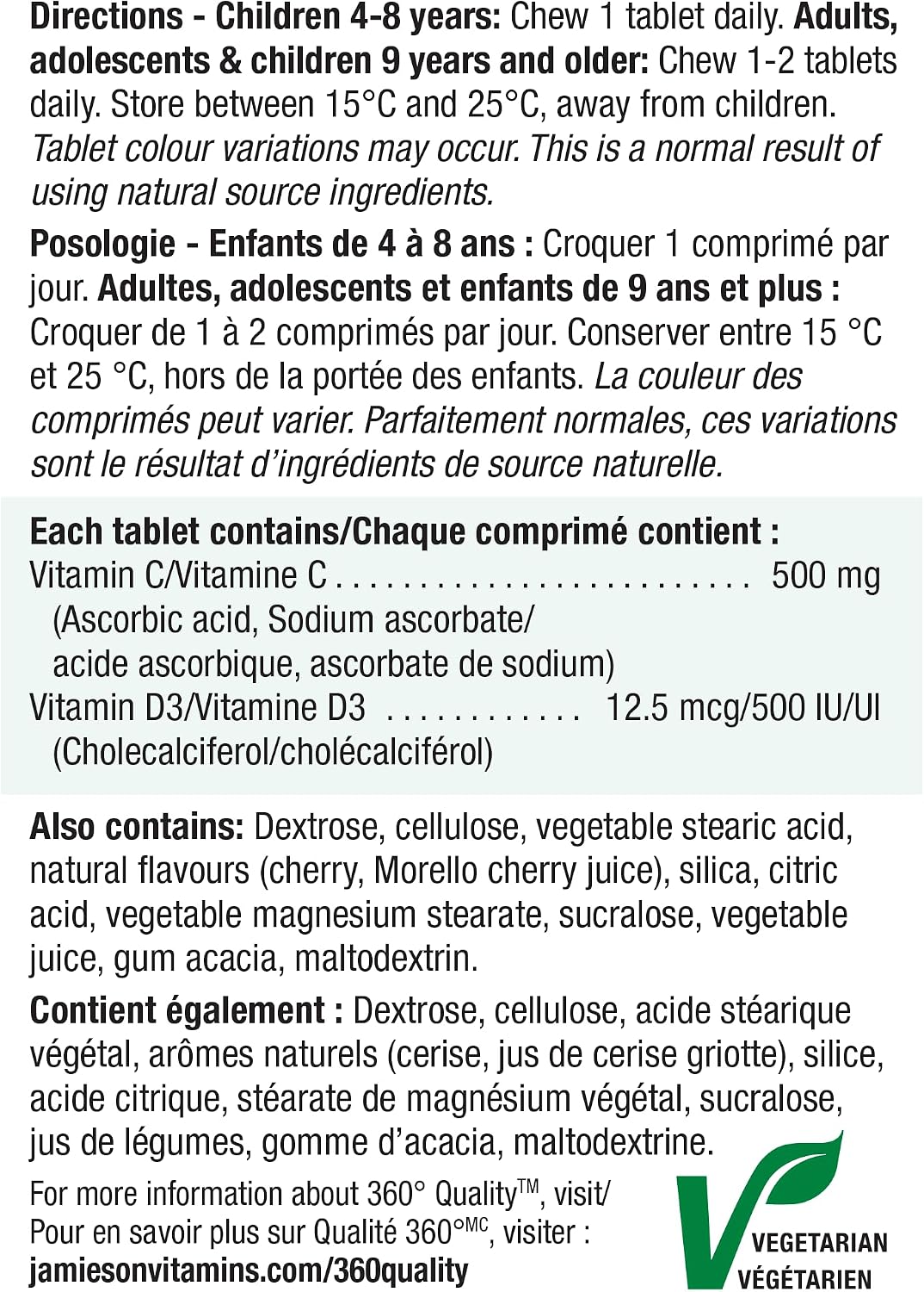 Jamieson Vitamina C + D Masticable, 75 comprimidos