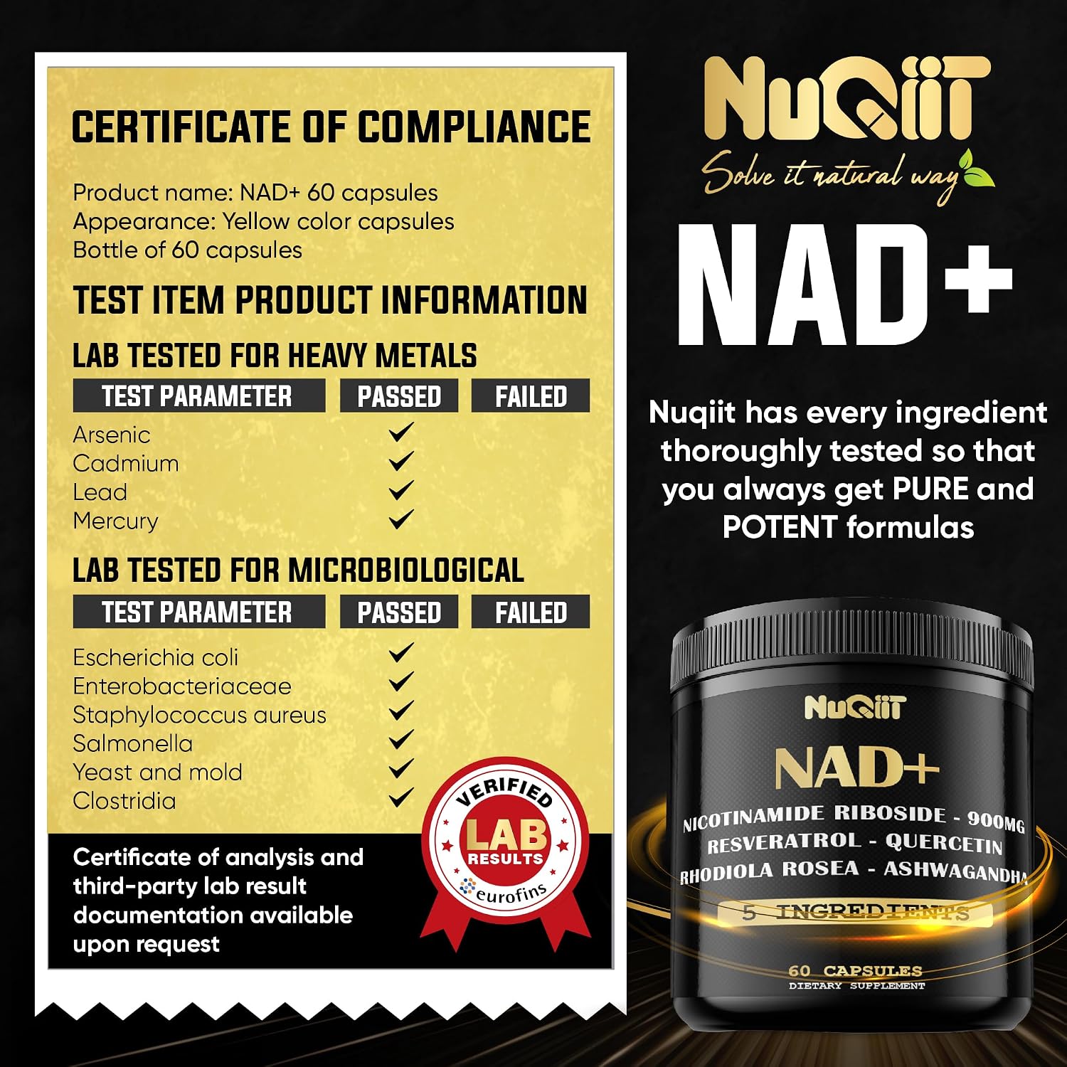 NUQIIT Suplemento NAD+ con Nicotinamida Ribósido, Resveratrol, Quercetina, Cúrcuma, Rhodiola Rosea - 60 Cápsulas