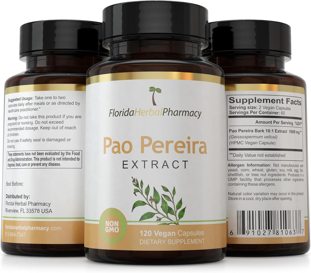 Florida Herbal Pharmacy Pao Pereira Bark Extract Supplement Capsules