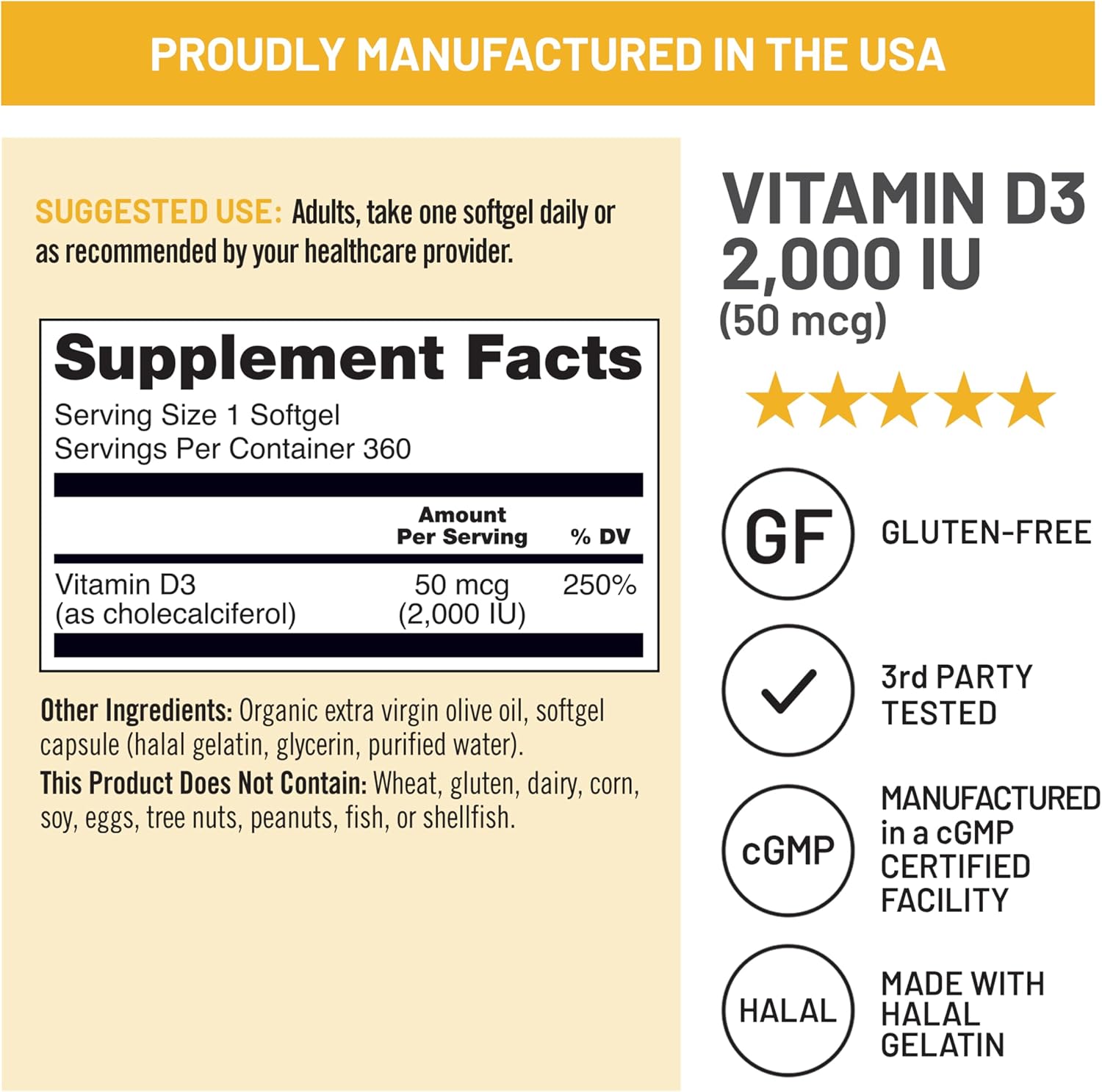 NatureWise Vitamina D3 2000 UI (50 mcg) - 360 Cápsulas blandas - Suministro para 1 año