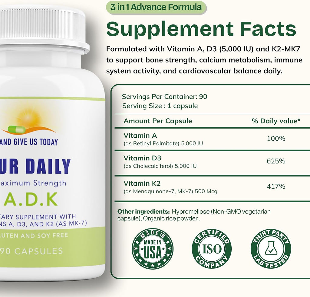 Daily Vites ADK Complemento de Vitaminas A, D3 y K2 (MK-7) – 90 Cápsulas