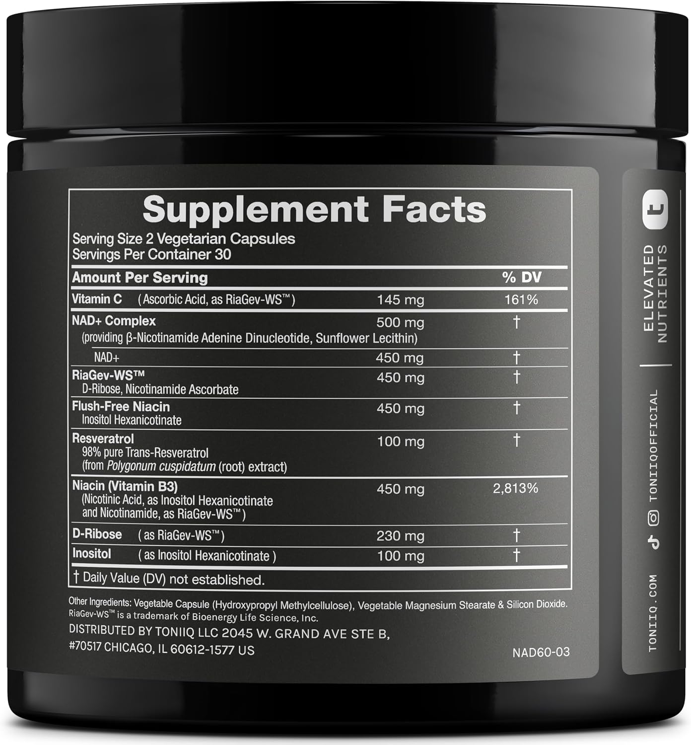Toniiq NAD+ Liposomal con Resveratrol y Niacina - 1500mg - 60 Cápsulas