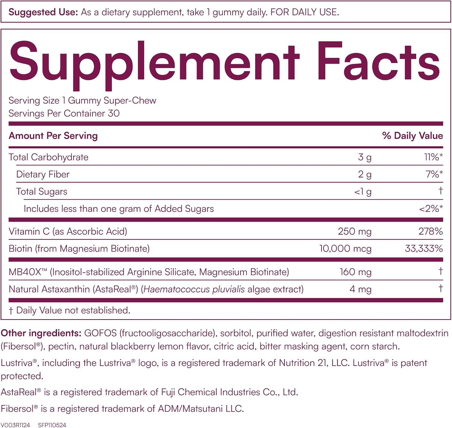 MyBiotin ProClinical Gummies con MB40X y Astaxantina - 30 gominolas sabor baya