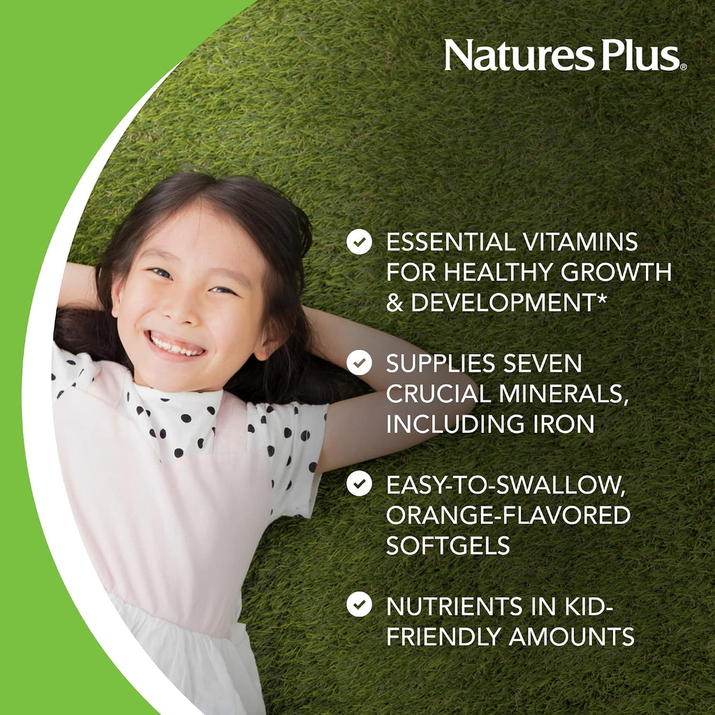 NaturesPlus Vita-Gels Multivitamínico Infantil - 180 Perlas Blandas Sabor Naranja Natural