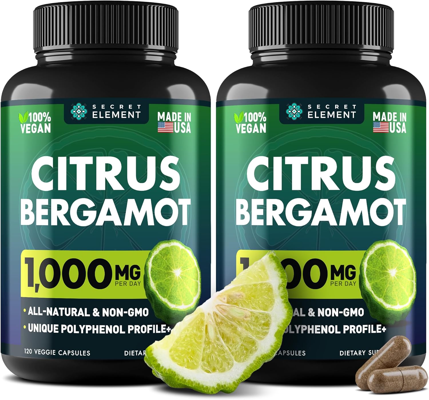 Extracto de Bergamota Cítrica 1000mg - 240 Cápsulas Veganas (2 Paquetes)
