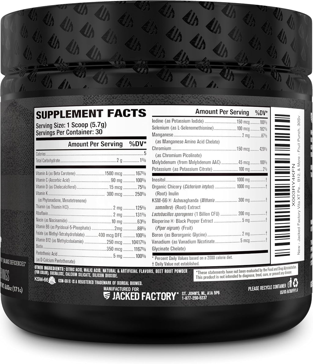 Jacked Factory Vita XT Performance Vitamin Powder - Multivitamínico en Polvo para Hombres, Sabor Fruit Punch, 30 Servicios