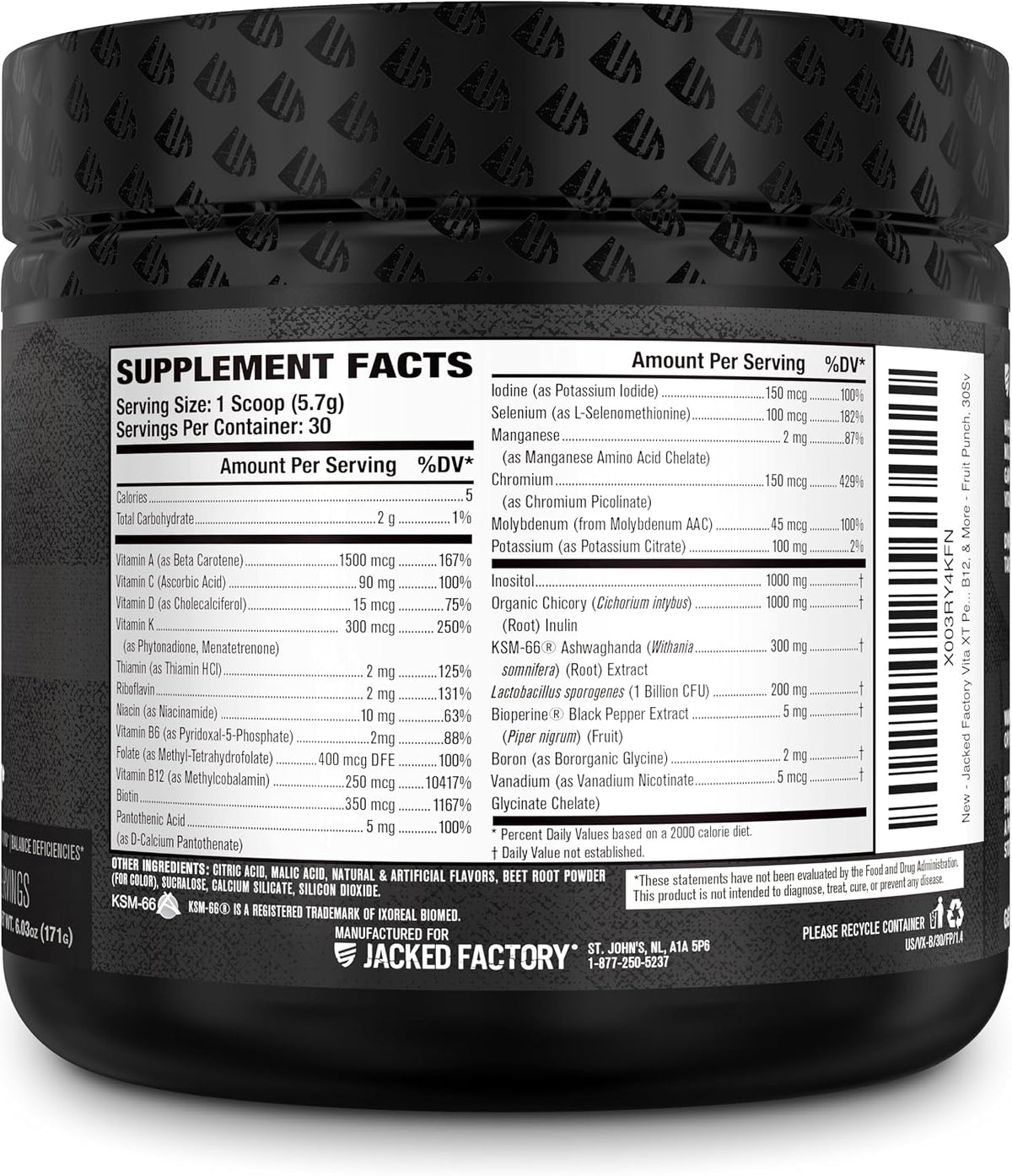Jacked Factory Vita XT Performance Vitamin Powder - Multivitamínico en Polvo para Hombres, Sabor Fruit Punch, 30 Servicios – Image 8