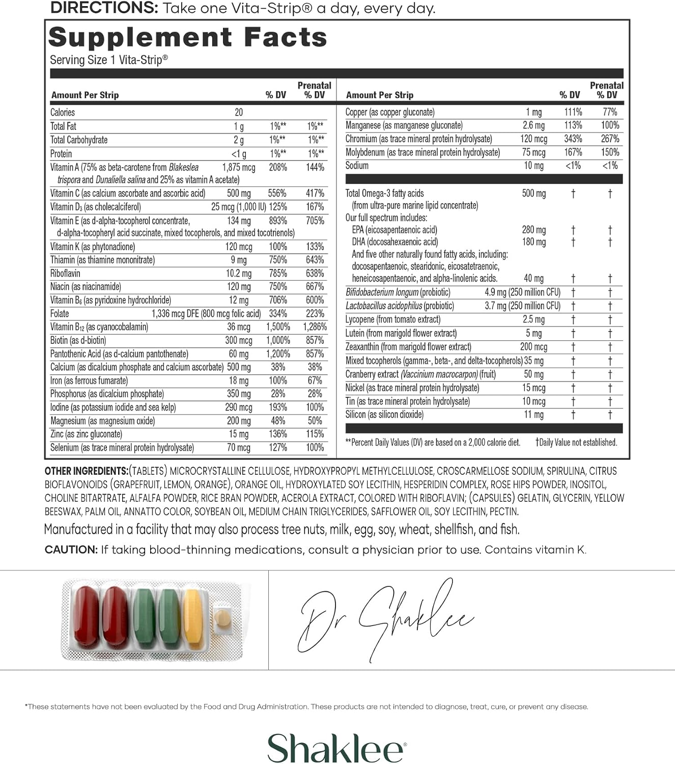 Shaklee Vitalizer Women - Multivitamínico Prenatal/Postnatal con Omega-3 y Probióticos - 30 Tiras Vita-Strip