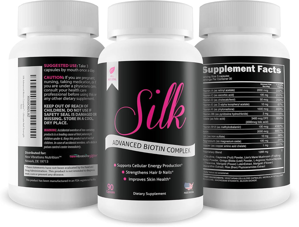 Silk Advanced Biotin Complex - Suplemento de Biotina, Niacina y Vitaminas B para Cabello, Piel y Uñas