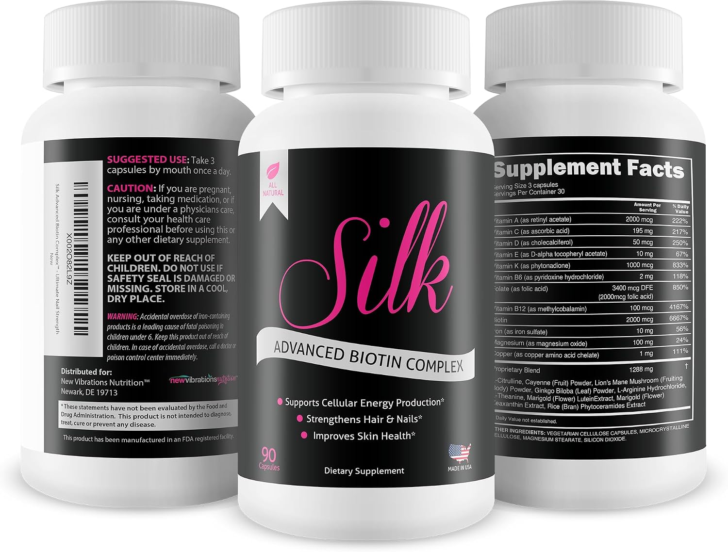 Silk Advanced Biotin Complex - Suplemento de Biotina, Niacina y Vitaminas B para Cabello, Piel y Uñas