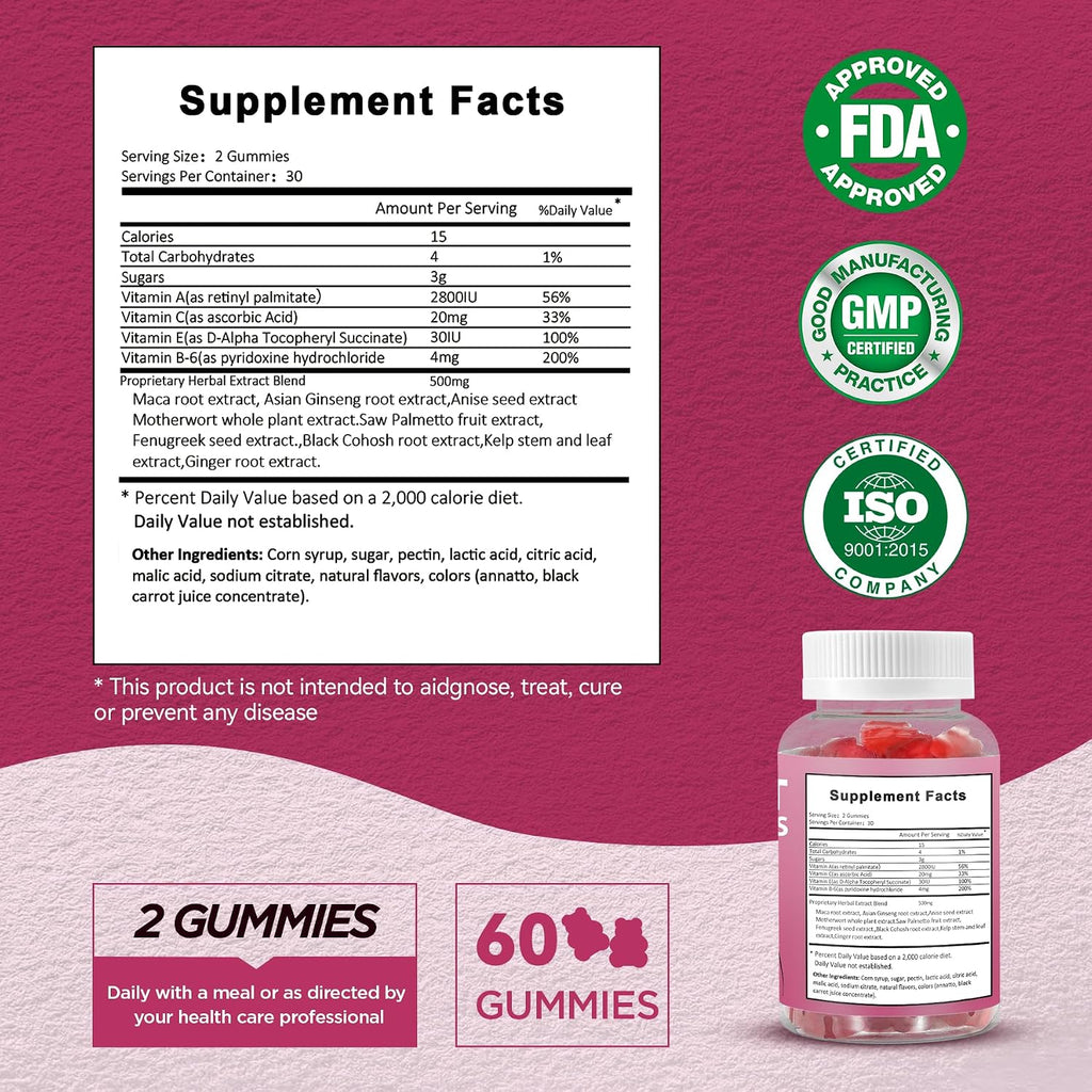 Natural BBL Gummies for Women Natural Curve, 60 Count Bear Shape Booty Gummies with Herbal Extracts & Multivitamins, Berry Flavor