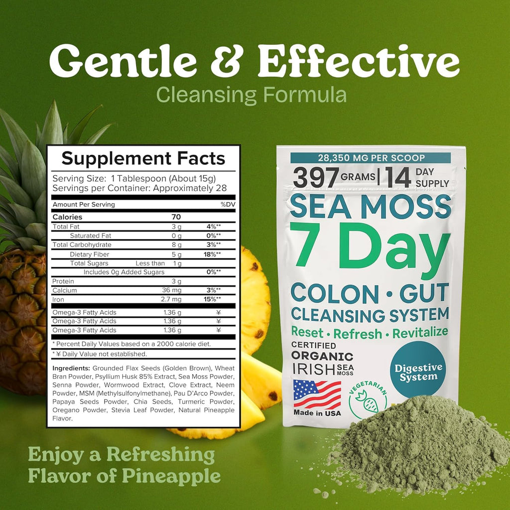 Atlantic Naturals Sea Moss 7-Colon Cleanse Powder – Sabor Piña, 397 g