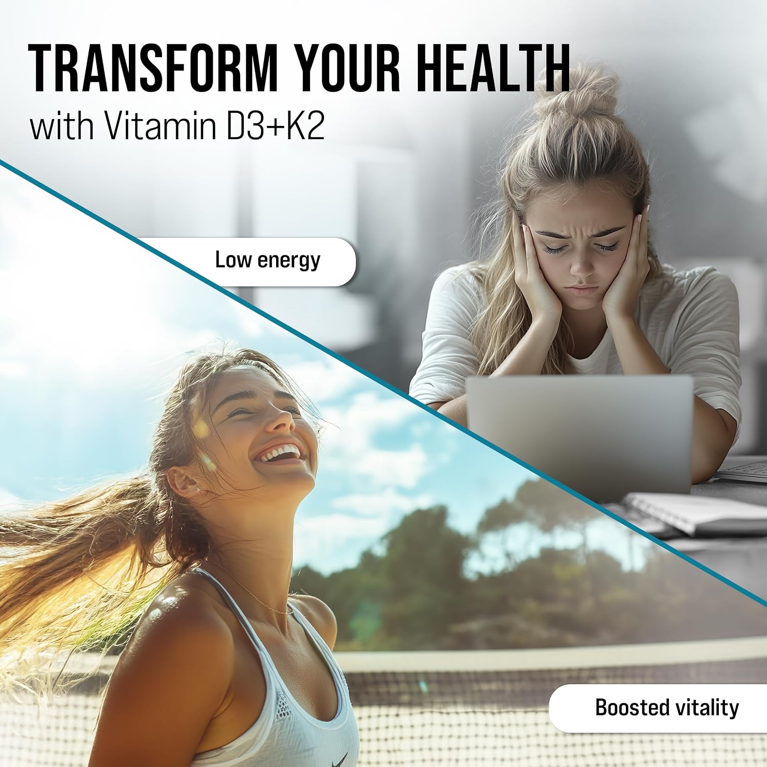 MERRY VITA Vitamina D3 K2 10000 UI + 200 mcg MK7 - 300 Cápsulas Blandas Veganas