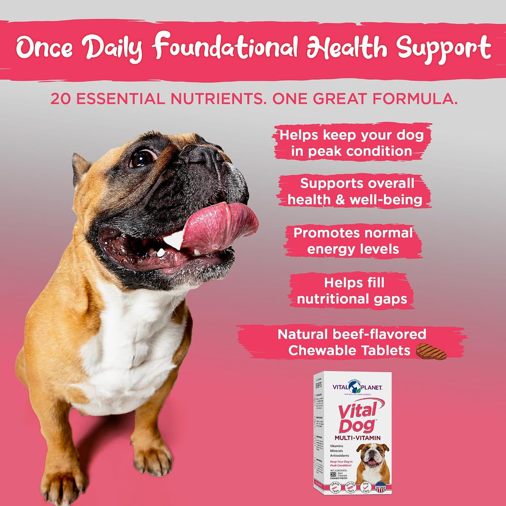 Vital Planet - Vital Dog Multivitamin for Dogs, 30 Beef-Flavored Chewable Tablets