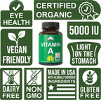 Vitamina A Orgánica Certificada 5000 UI - Cápsulas Veganas con Zumo de Zanahoria