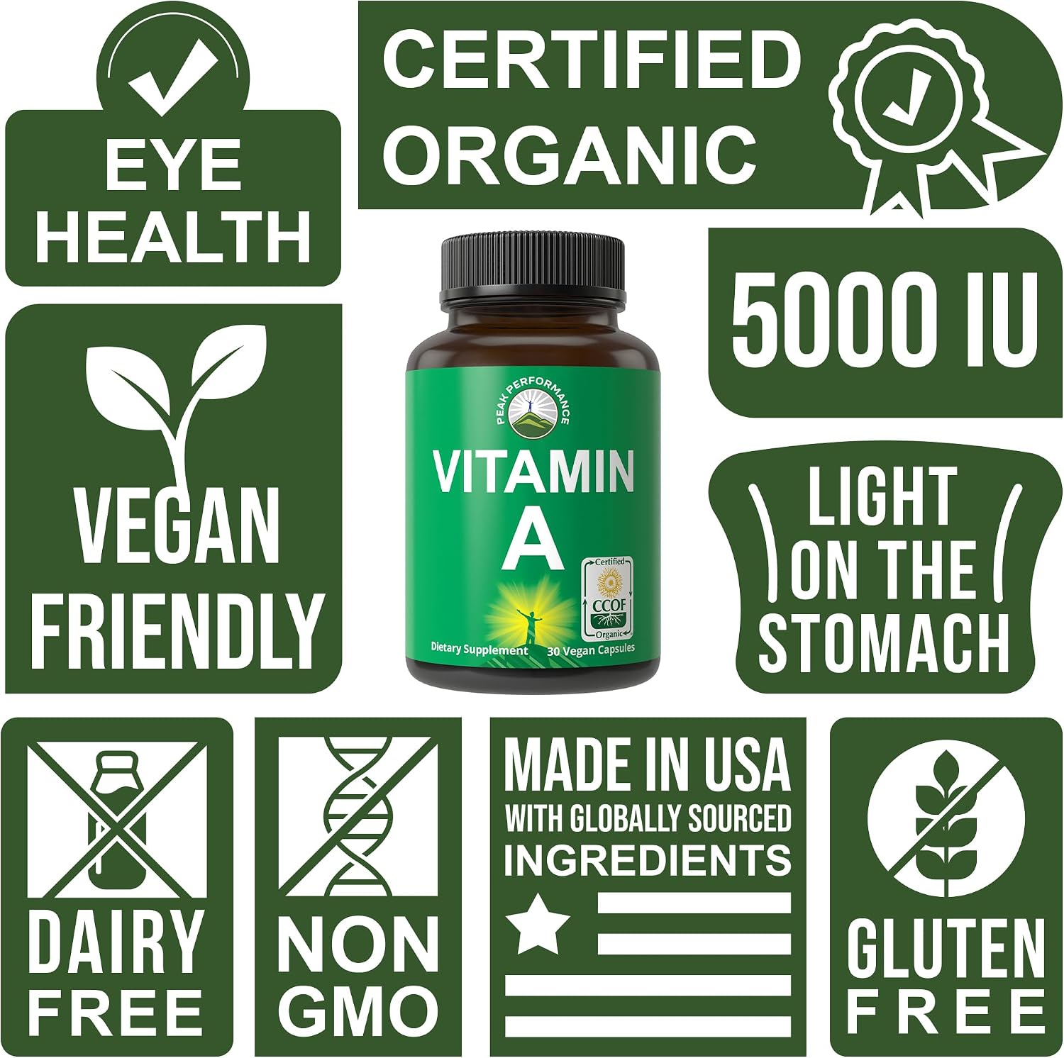 Vitamina A Orgánica Certificada 5000 UI - Cápsulas Veganas con Zumo de Zanahoria