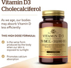 Solgar Vitamina D3 Colecalciferol 250 mcg (10000 UI) Cápsulas blandas - 180 unidades