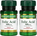 Nature's Bounty Ácido Fólico 800 mcg, Complemento Alimenticio, Máxima Potencia - 250 Comprimidos (Pack de 2)
