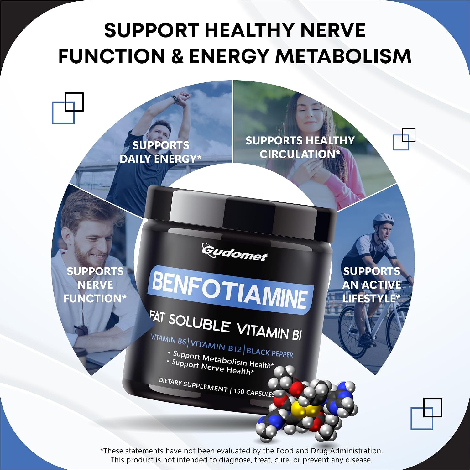 Benfotiamina con Vitaminas B6, B12 y Pimienta Negra – 150 Cápsulas