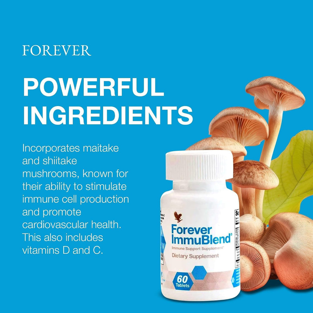 Forever ImmuBlend – Suplemento de apoyo inmunológico con botánicos, vitaminas D y C, setas maitake y shiitake – 60 comprimidos